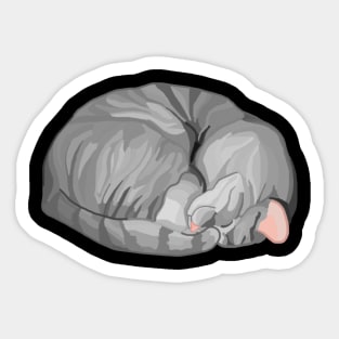 Sleeping Curled Gray Tabby Cat Sticker